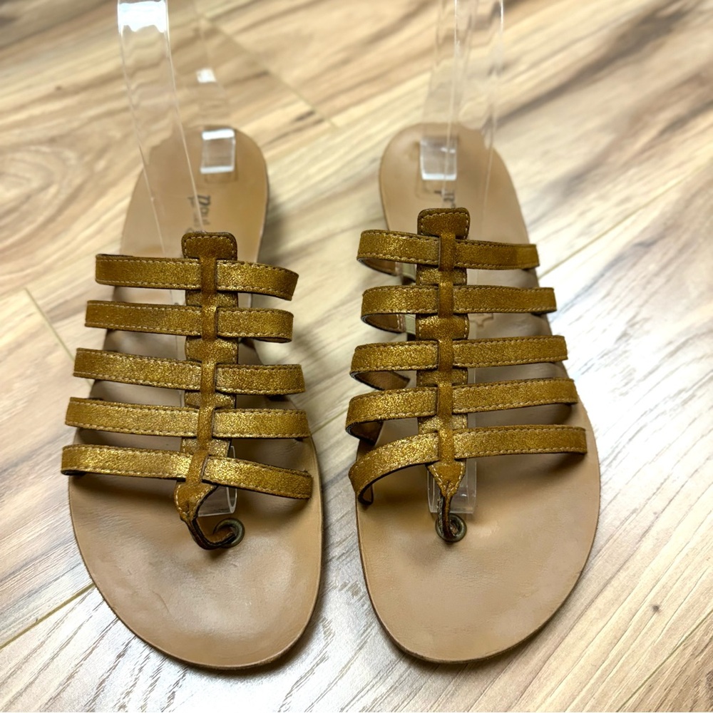 Paul Green Metallic Leather Slides Strappy
Thong Sandal Low Wedge